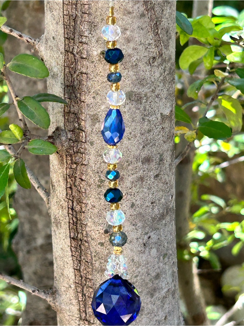 9” dark blue crystal beaded mini suncatcher sun charm decor
